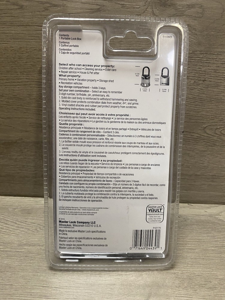 Master Lock Select Access Lock Box Key Compartment 3 Digit Code Security 5406D