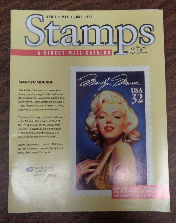 Marilyn Monroe featured on cover Stamps etc USPS stamp catalogue April-June 1995