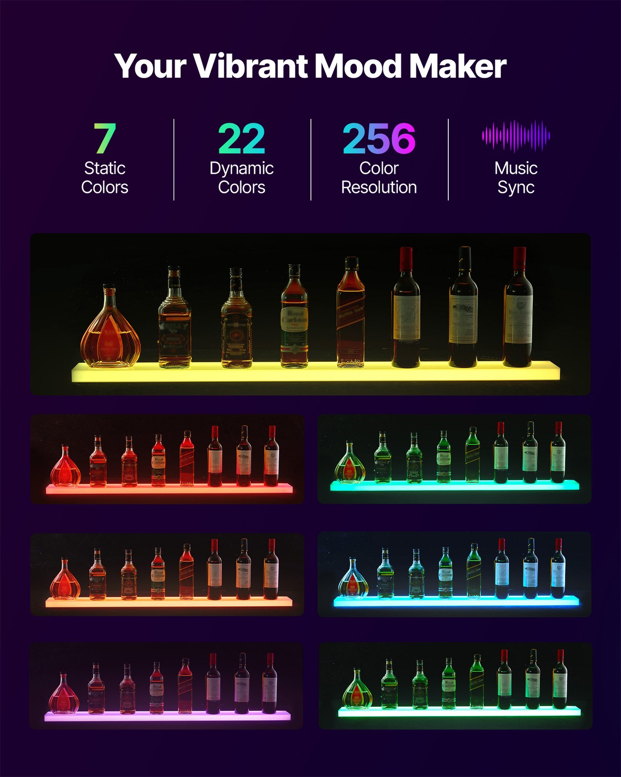 VEVOR LED Lighted Liquor Bottle Display 1-Tier 48 Inches for 12 Bottles