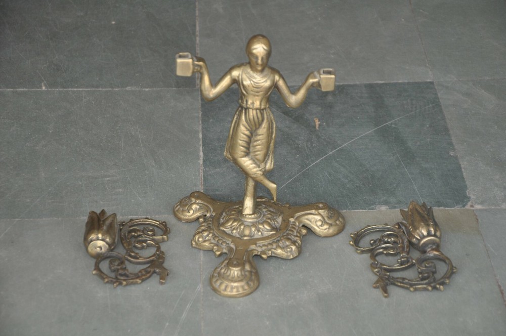 Brass Handcrafted Solid Lady Figurine Crafted Candle Stand, Collectible