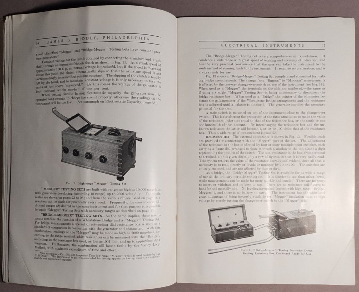 1925 Megger & Bridge Megger Insulation Testing Sets Catalog James Biddle B1-54