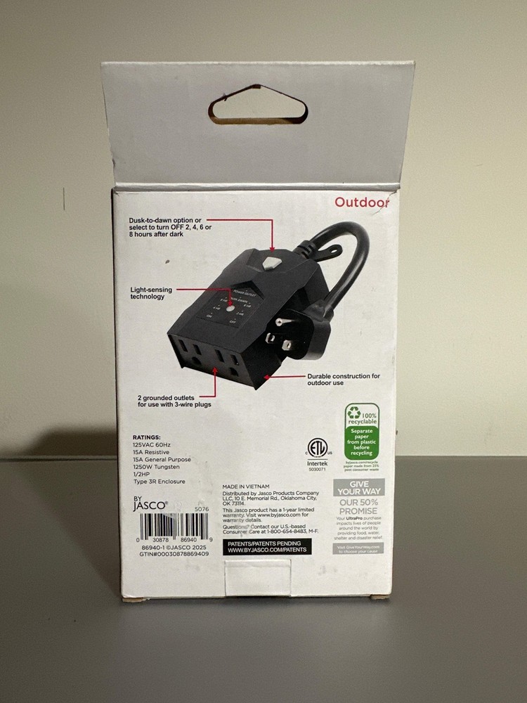 UltraPro Outdoor Light-Sensing Countdown Timer – Dual Grounded Outlet Plug