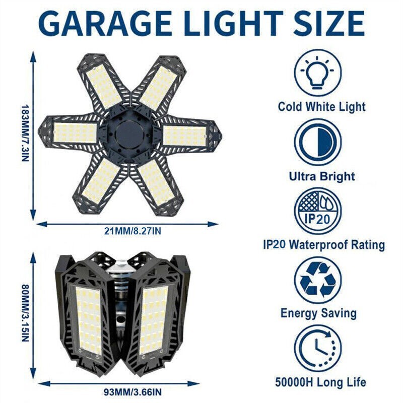 8Pcs LED Garage Light Bright Work Shop Ceiling Light Deformable Bulb 12000000LM
