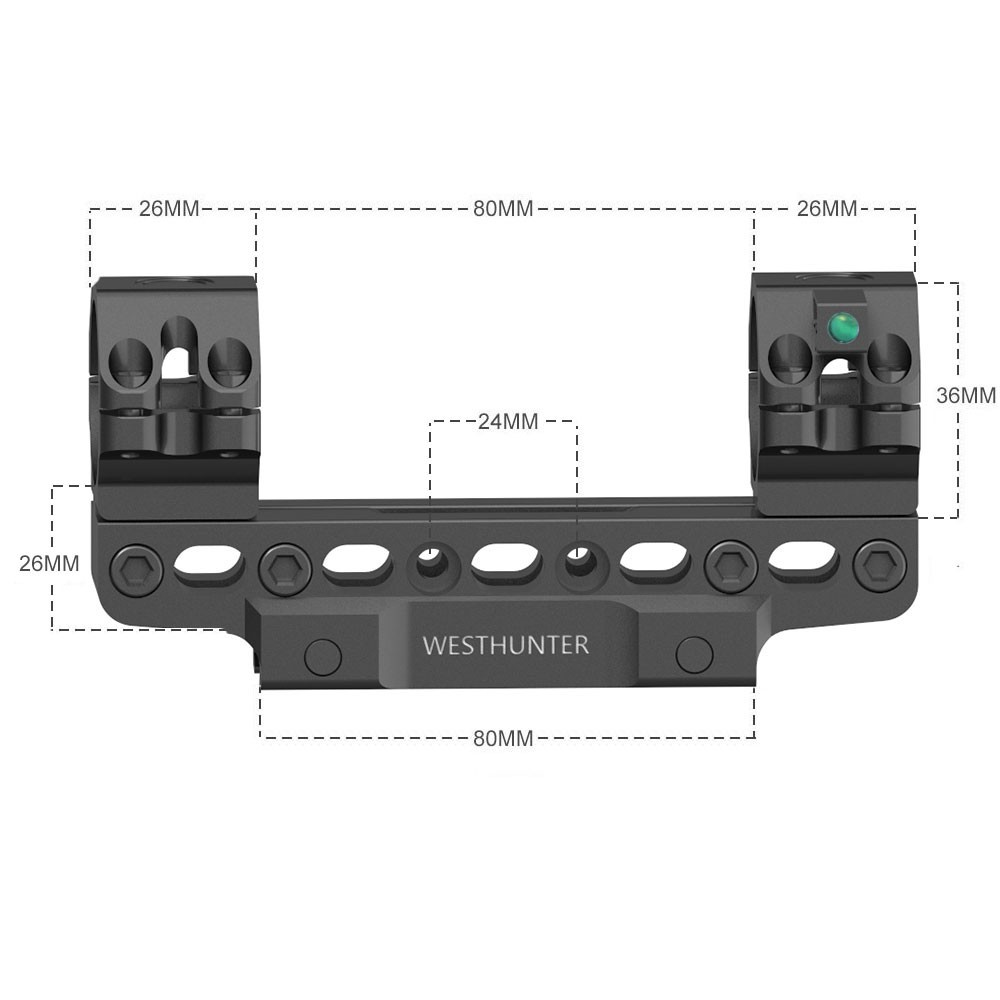 WestHunter 34/30mm One Piece 20mm Scope Mount Rings Adjustable MOA Bubble Level