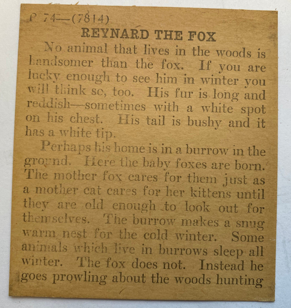KEYSTONE MAGIC LANTERN SLIDE 74 REYNARD THE FOX 1920s