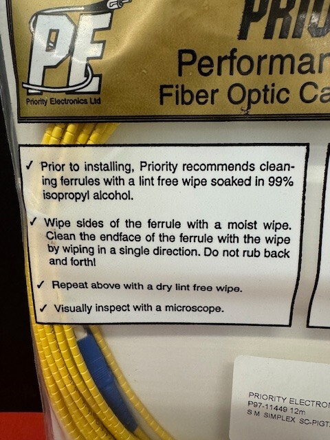 Priority Electronics Fiber Optic Cable Assembly P97-11449 12m SM Simplex Pigtail