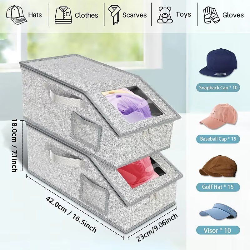 1/2x Stackable Hat Storage Organizer for Baseball Caps 24 Caps Hat Box with Lid