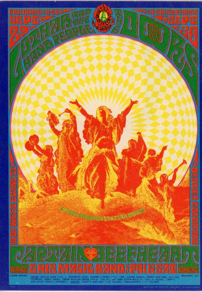 DOORS - CAPTAIN BEEFHEART - LOTHAR Postcard Denver Concert 1967 Schnepf FD-84