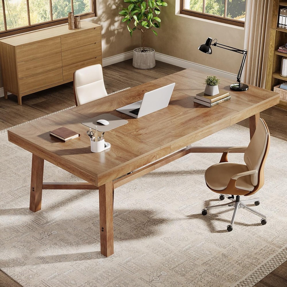70.87'' Rectangular Executive Desk Farmhouse Office Computer Desk w/ Sturdy Leg