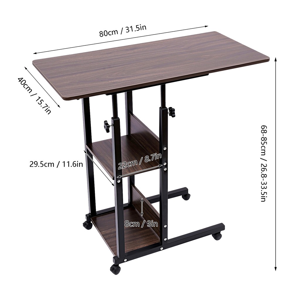 Height Adjustable C Table with Wheels and Storage Shelves for Couch Bed Recliner