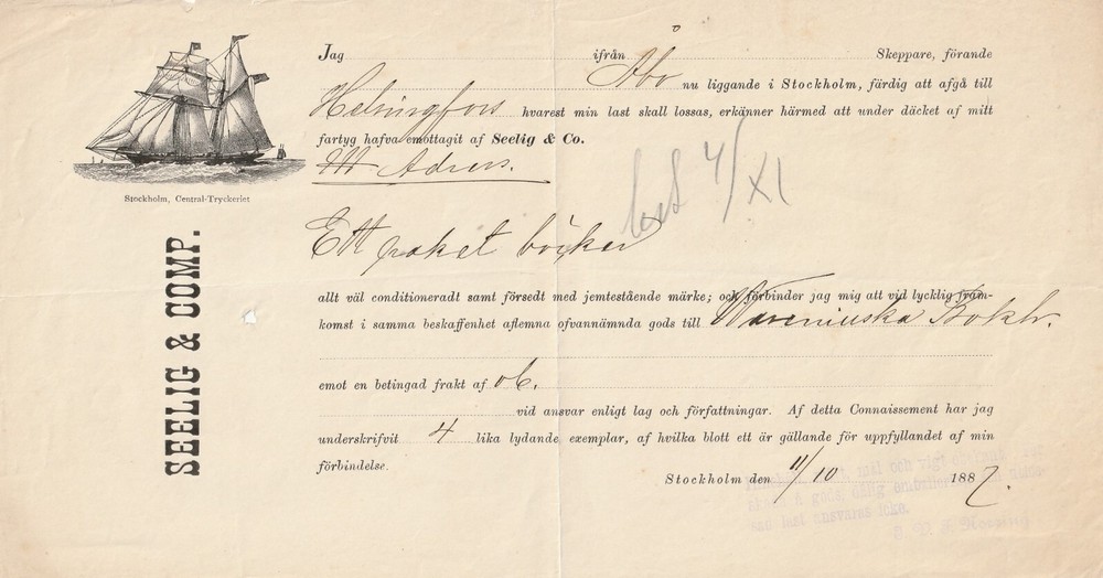 FINLAND:  Freight document to Sweden 1887