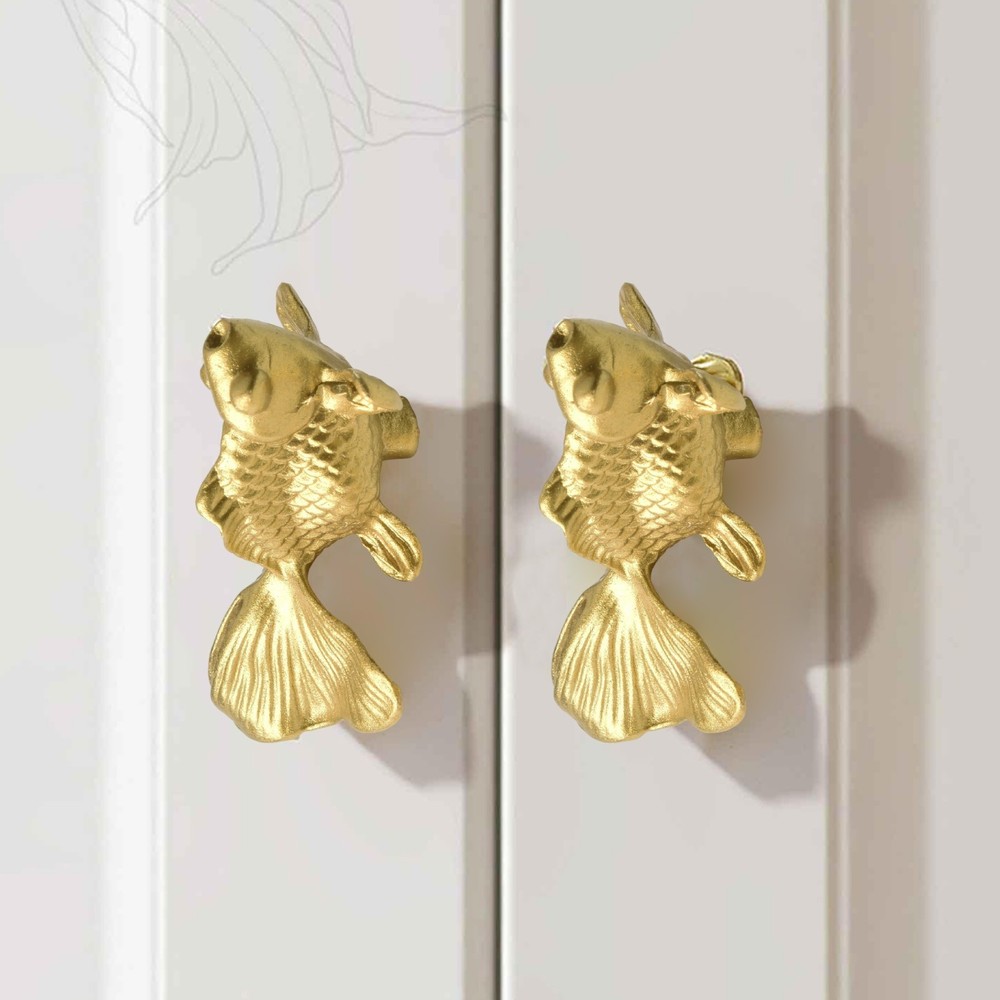 Vibrant Goldfish Cabinet Drawer Knobs Solid Brass Material Stylish Handle