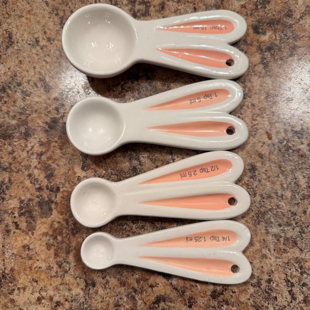 Cute Ceramic Bunny Rabbit Measuring Spoons Set Kitchen Baking Tool Easter Spring