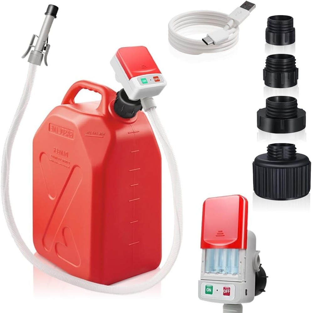 HiNADA Auto-Stop Fuel Transfer Pump - USB Type-C or USB-C+Batt 4 Adapters