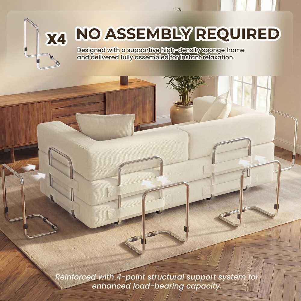 Convertible 78 Inch Folding Futon Sleeper Sofa Bed with Fixed-Shape Frame