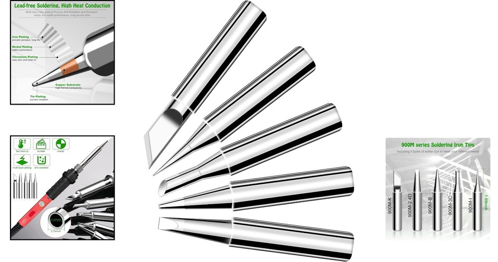 Versatile 5 PCS Replacement Solder Tips for 900M Iron – Adjustable & Durable