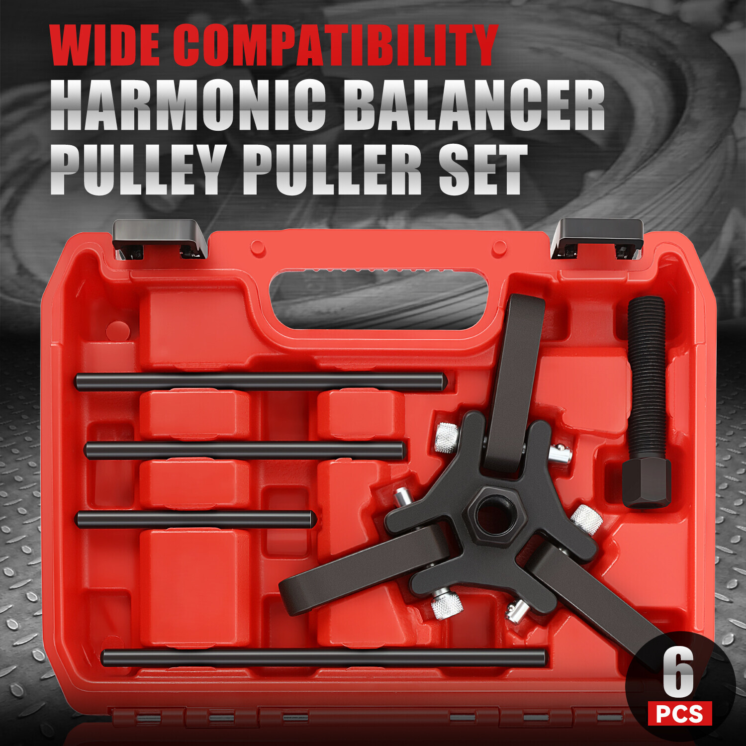 For Chrysler GM MIT OLD 6Pcs Harmonic Balancer Pulley Puller Set w/ Red Case