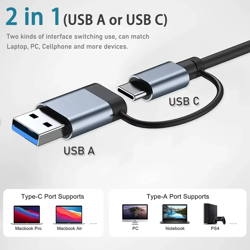 8-in-2 USB + Type C Hub Docking Station with Audio Jack & SD Card Reader Adapter