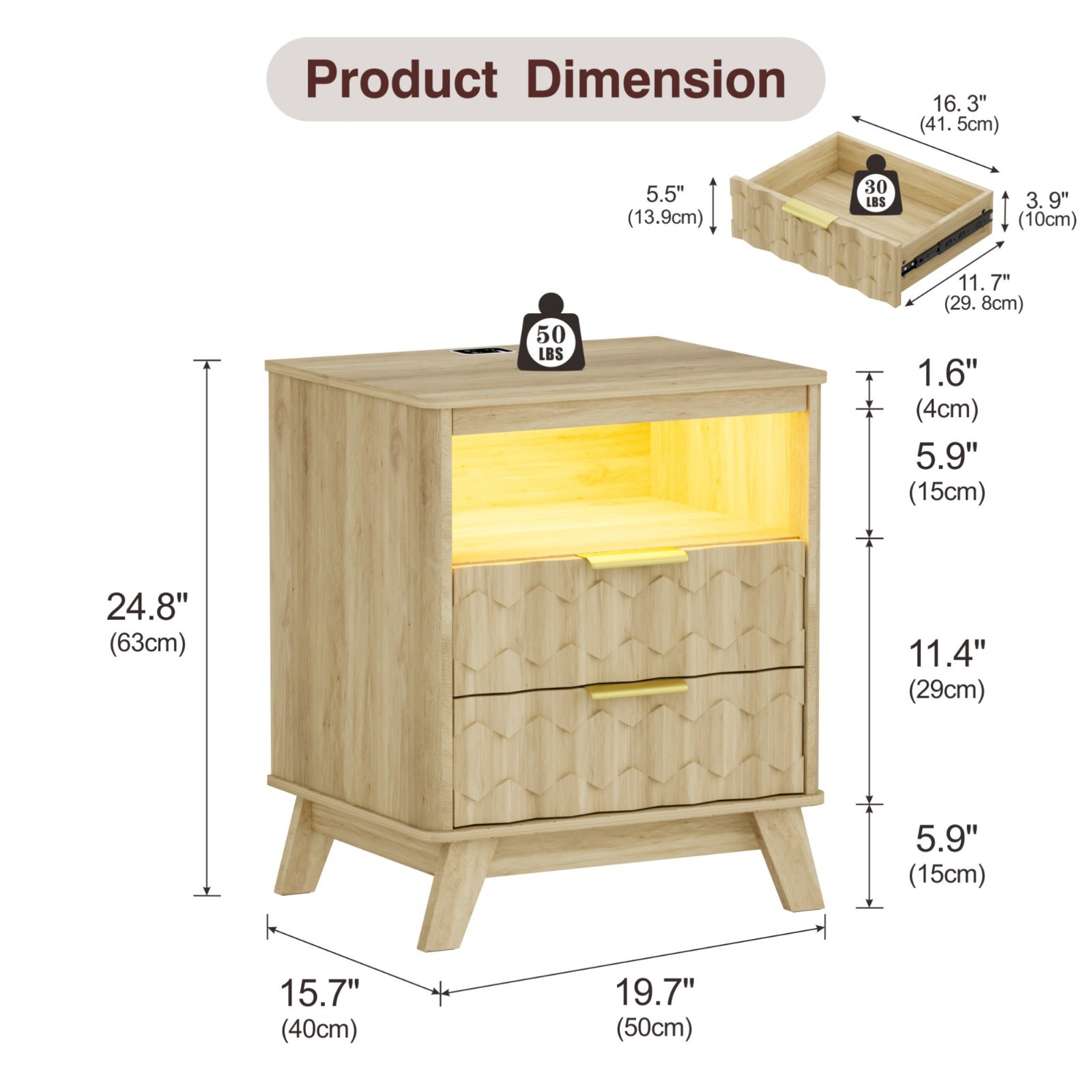 Gurexl LED Nightstand - with Auto Sensor, Natural Night Stand with 3 Color Light