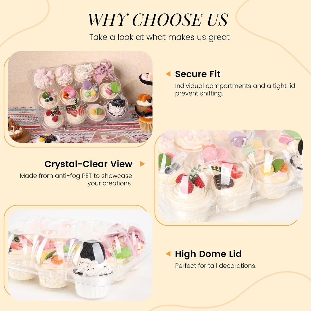 20 Pack Dozen Cupcake Containers with 240 Liners Stackable Carrier 12 Count