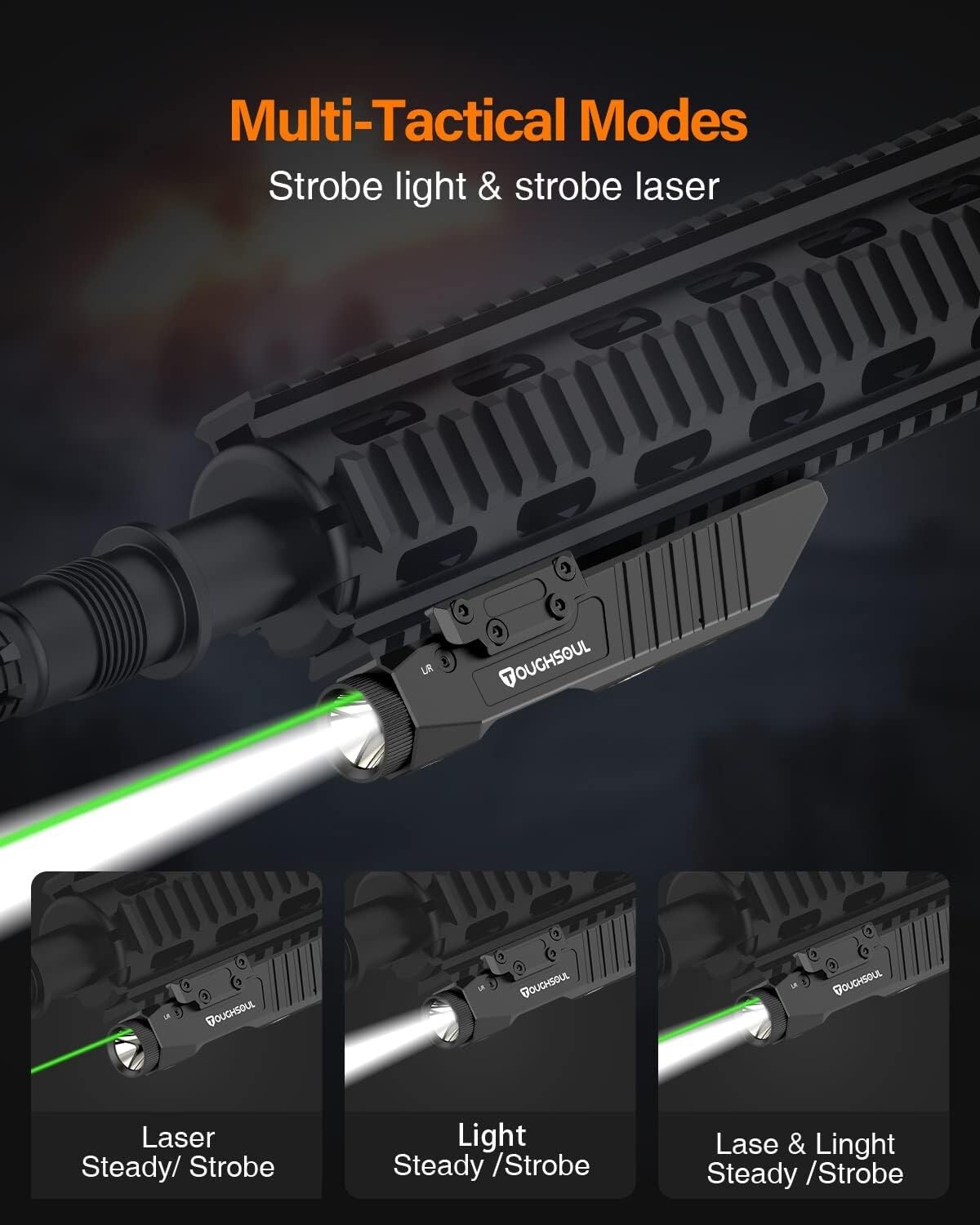 TOUGHSOUL 1450lm Flashlight & Green Laser Sight with M-Lok & Picatinny Dual Rail