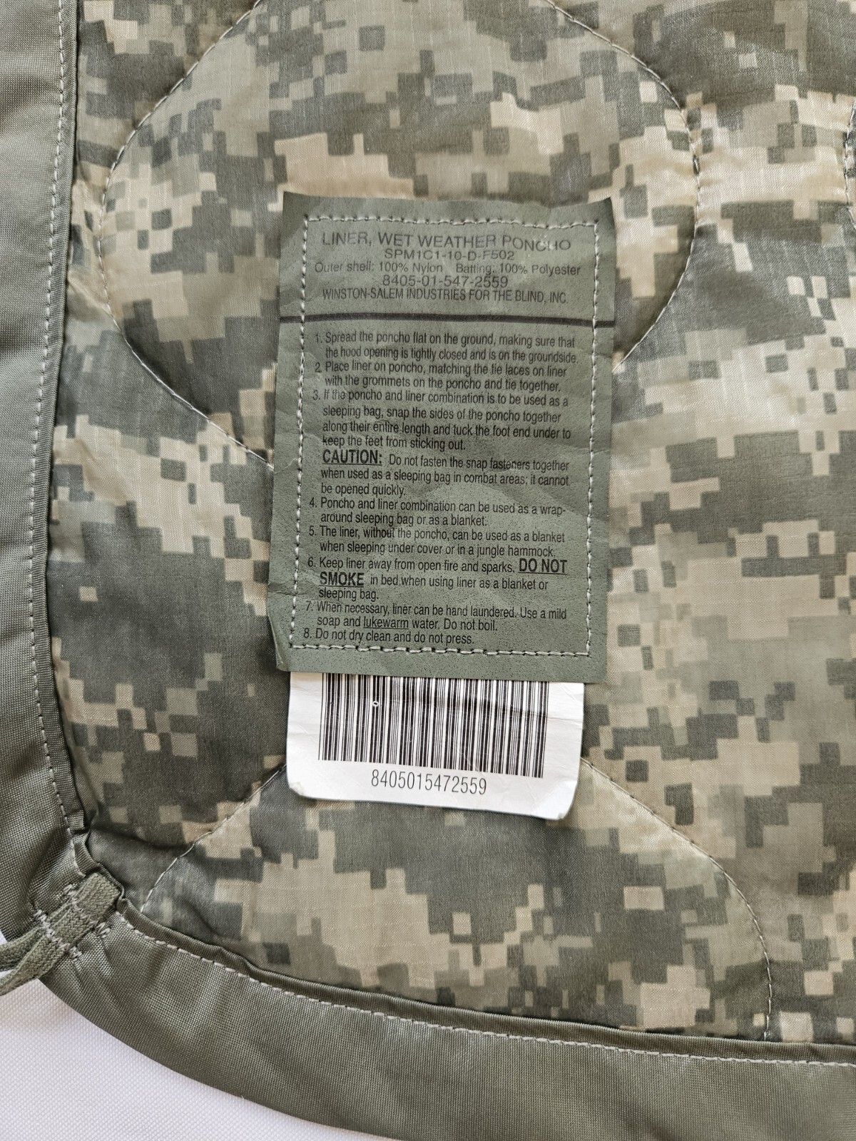 NEW US Military Army ACU Digital Wet Weather PONCHO LINER Woobie Blanket USGI