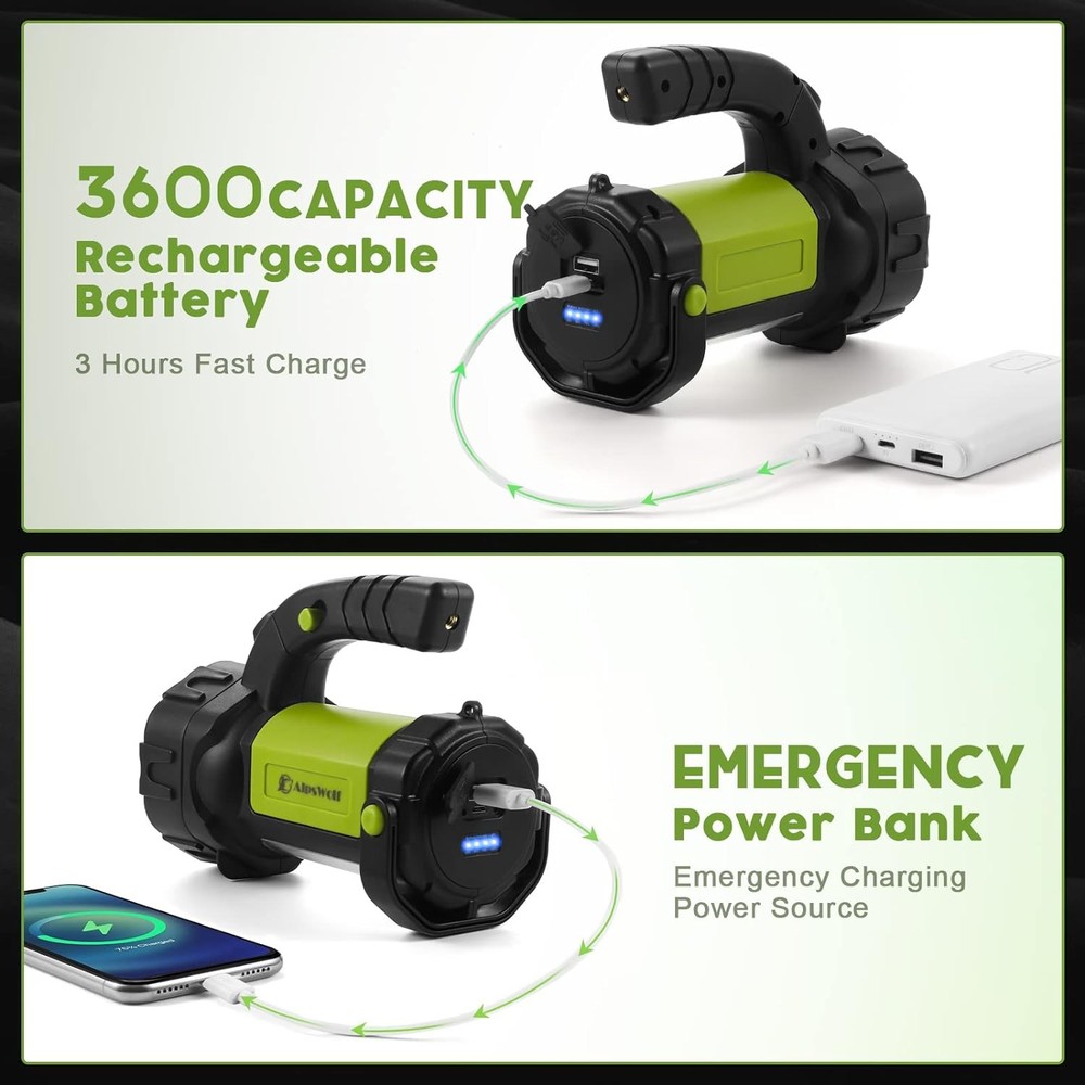 Camping Lantern Rechargeable, AlpsWolf LED Flashlight Spotlight Green
