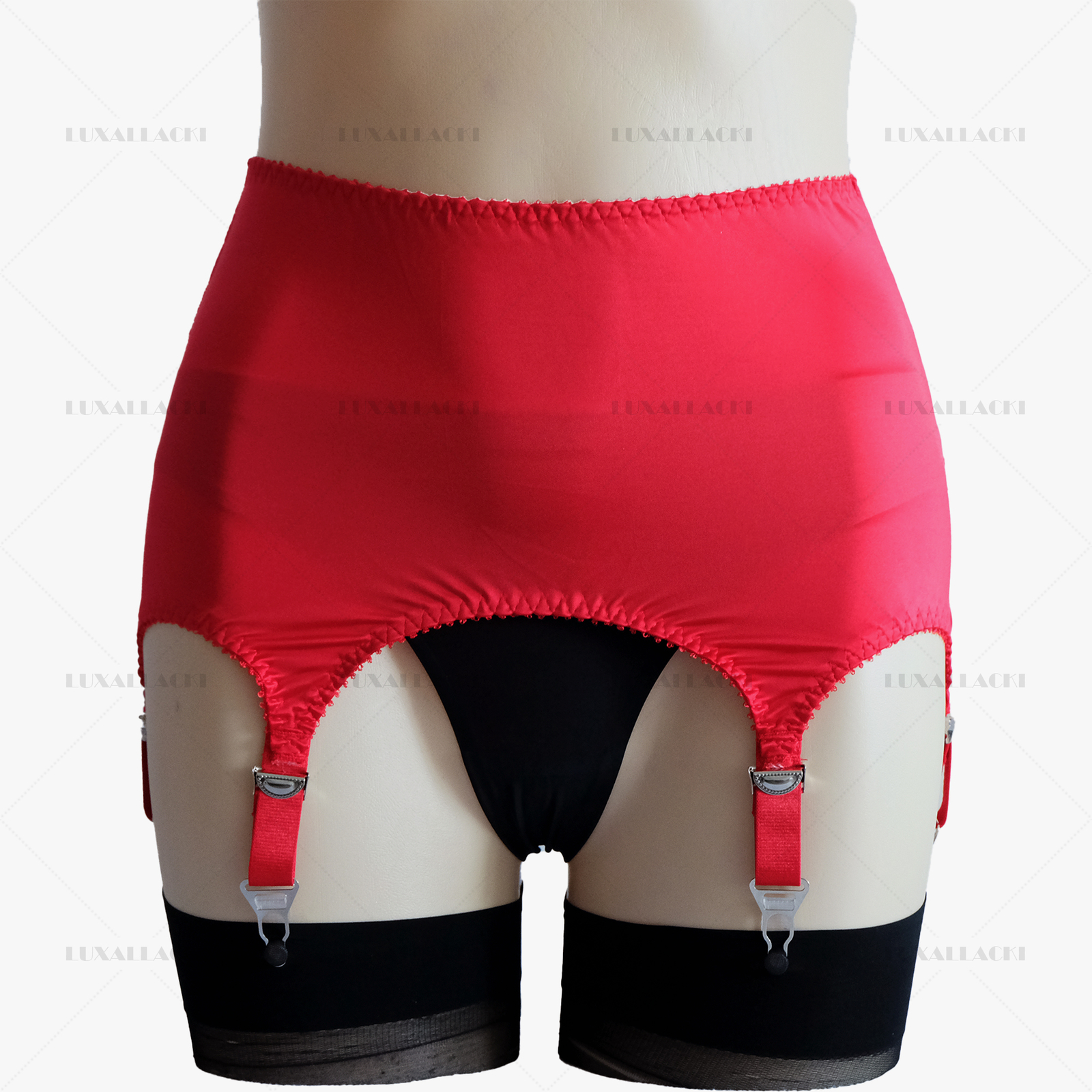 Luxallacki Classic Satin Lace Garter Belt 6 Straps Sexy Waist Girdle (3 Colors)