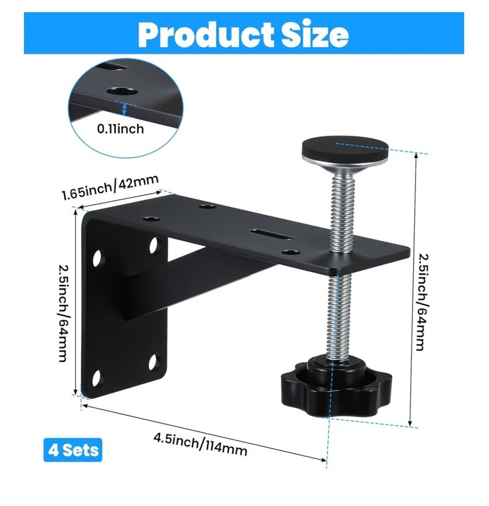 4PCS Black Undermount Sink Brackets, Adjustable Undermount Sink Support Under