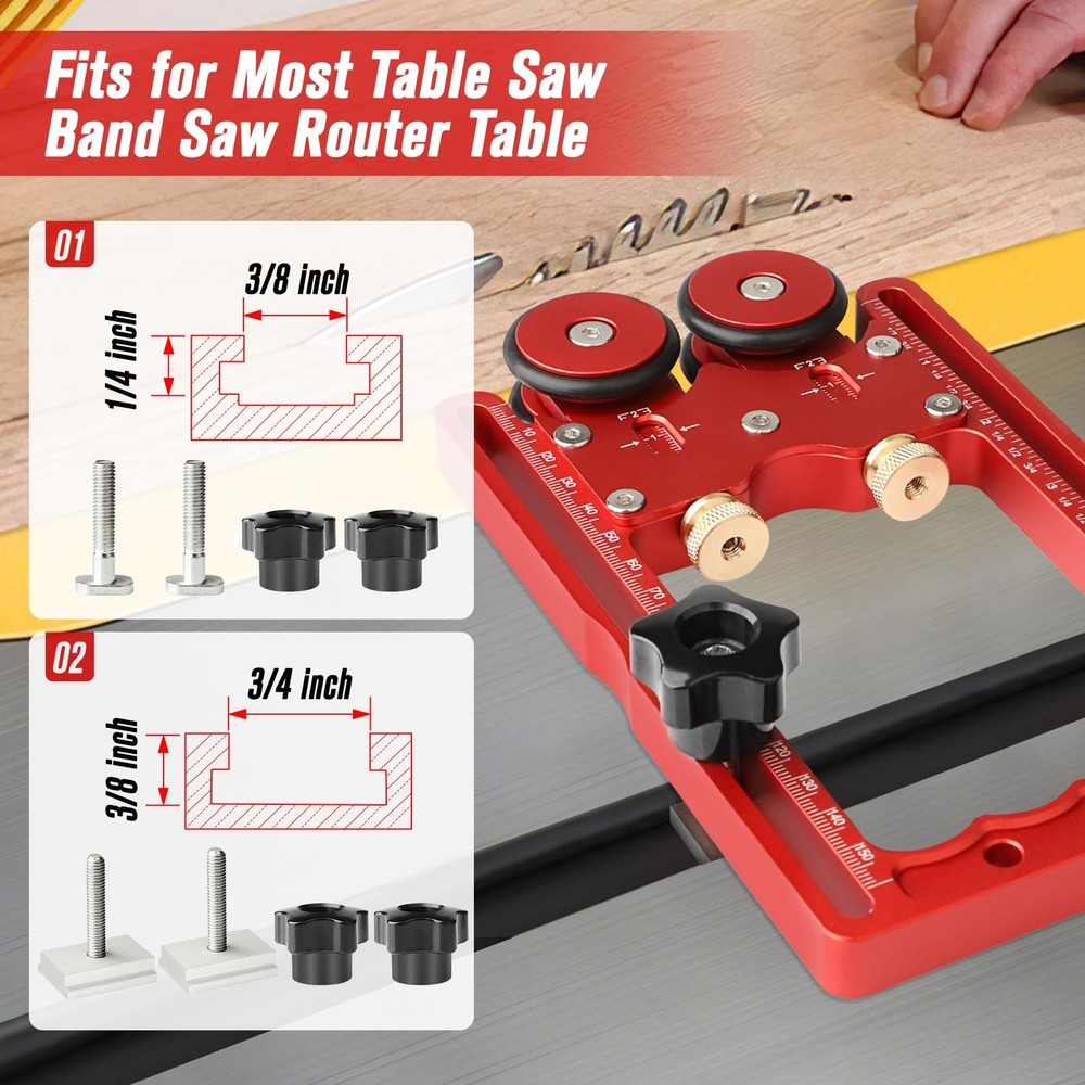 Thin Rip Jig & Feather Boards Combo for Table Saws - Router Table Accessories...