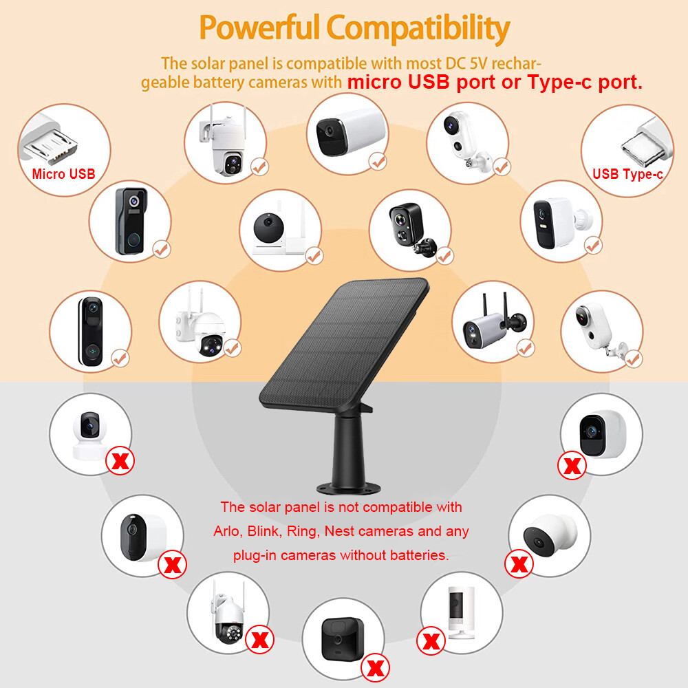 4W Solar Panel Charger For eufy eufyCam Cam 2/2 Pro/2C/2C Pro/E Security Camera