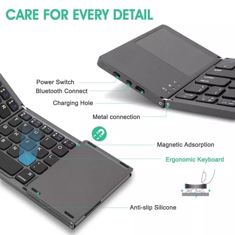 Mini Folding Wireless Bluetooth Keyboard With Touchpad for Laptop Tablet Phone