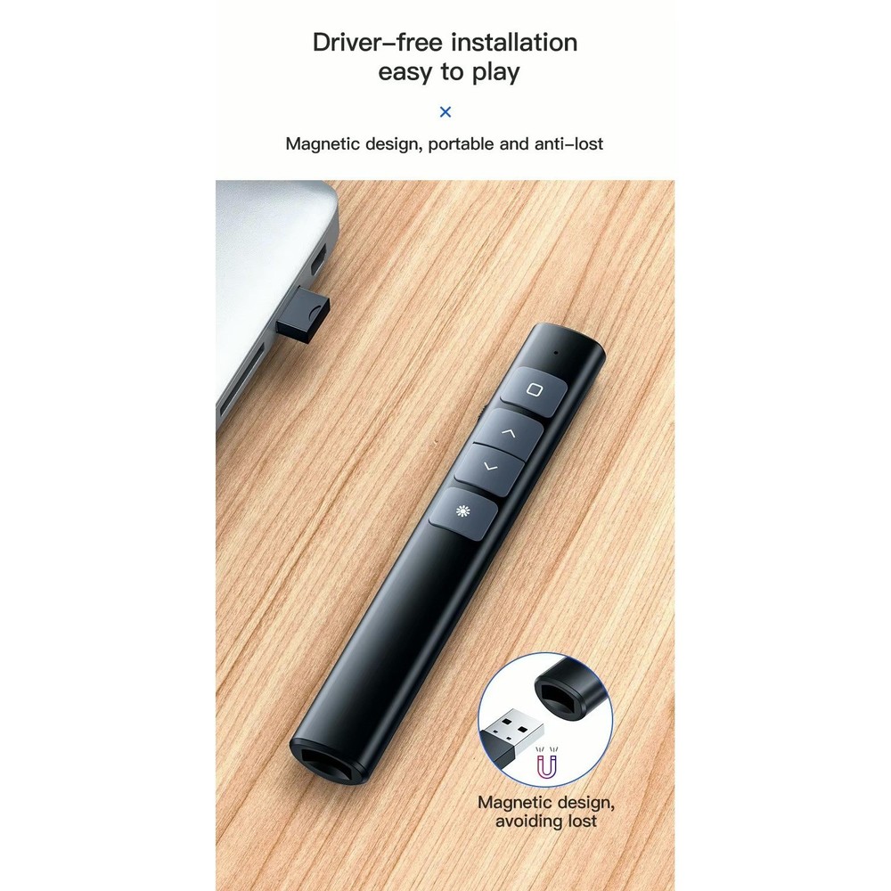 2.4 GHz Wireless Presenter with Red Pointer RF Remote Control Rechargeable Green