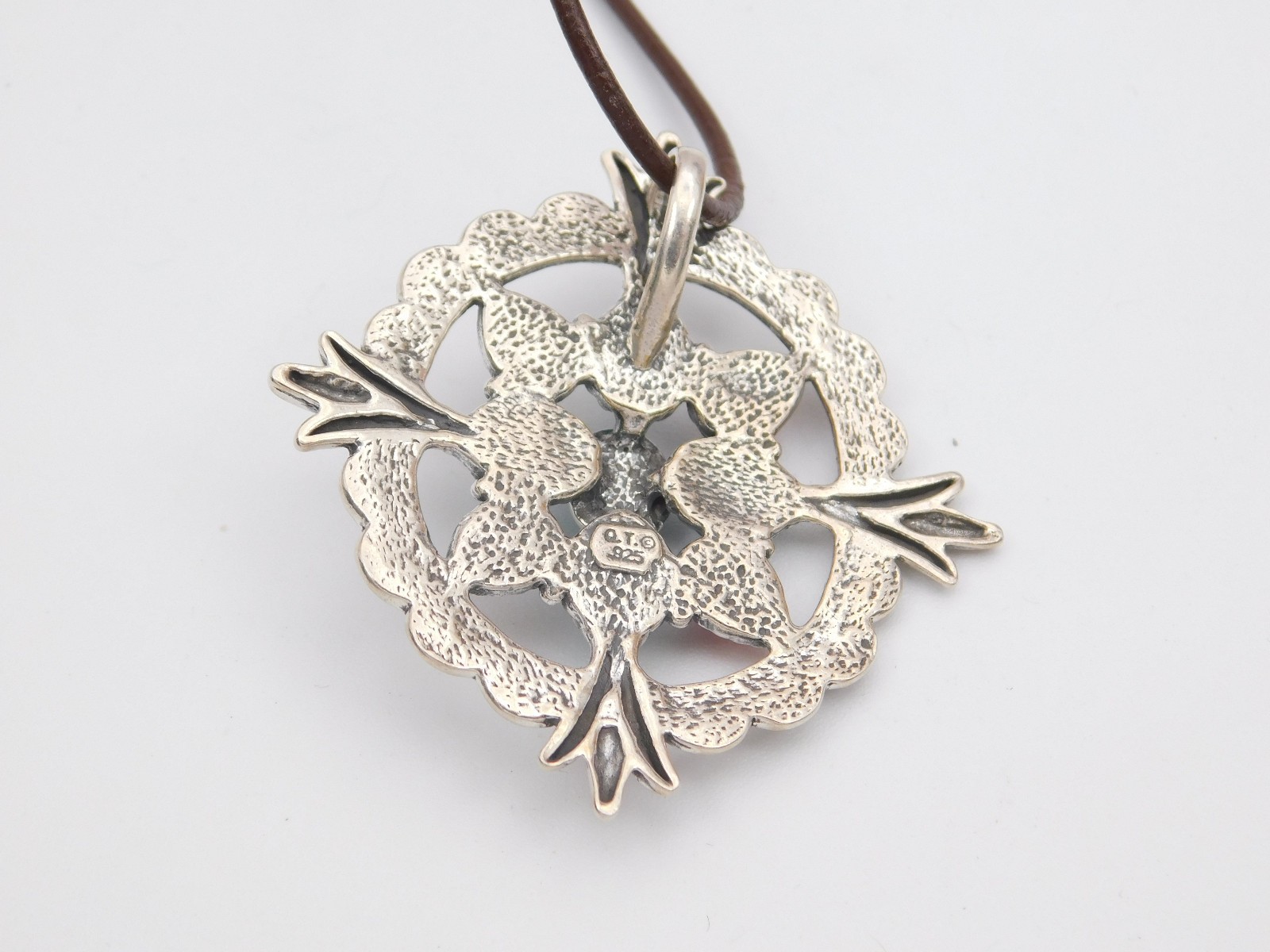 Beautiful Carolyn Pollack Sterling Leather Necklace + Multi-Stone Pendant