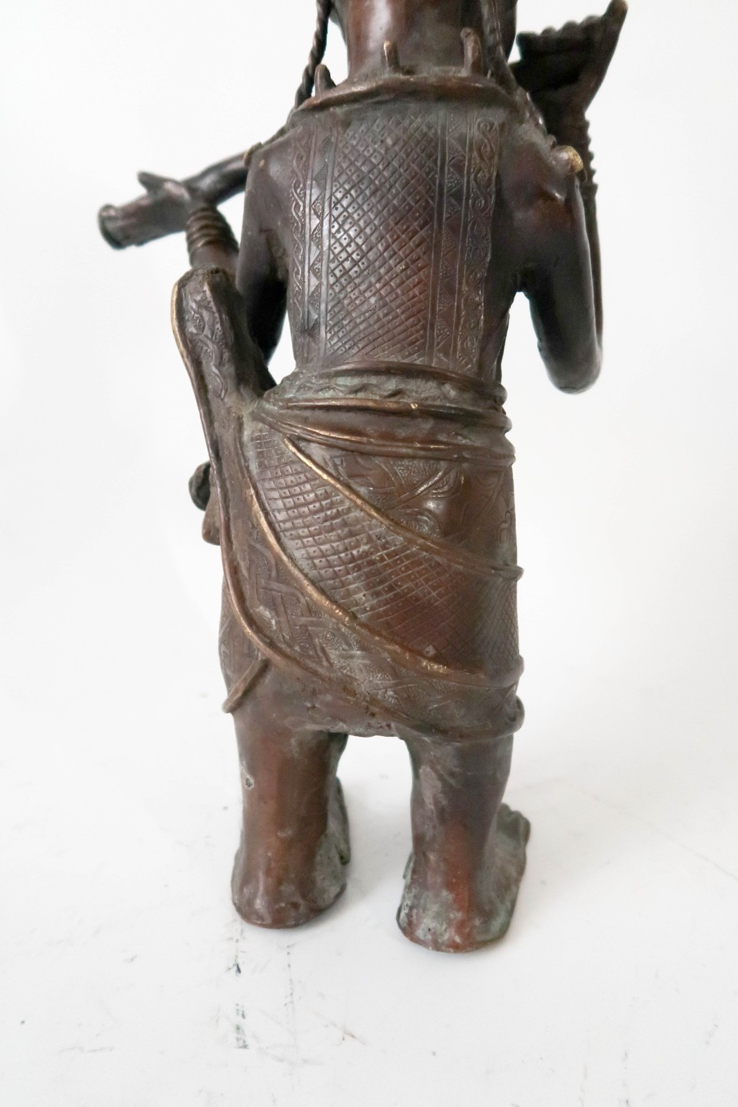Large 20" BENIN Bronze Flute Player Sculpture Edo Nigeria Art King Oba Messenger