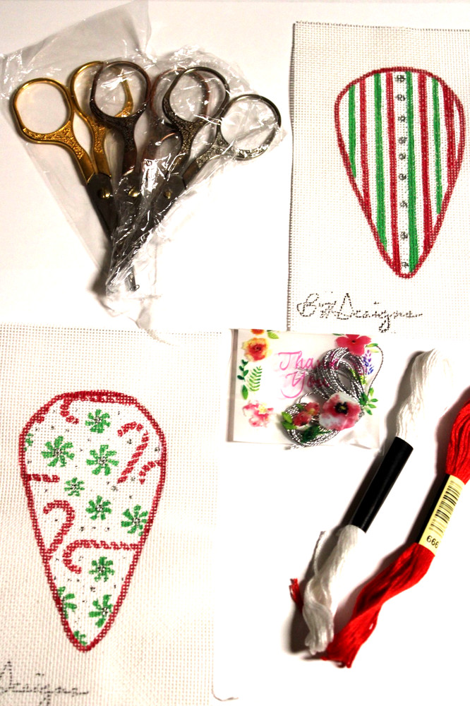 Mini Scissors & Thread Case Needlepoint Canvas 18 mesh Christmas Candy
