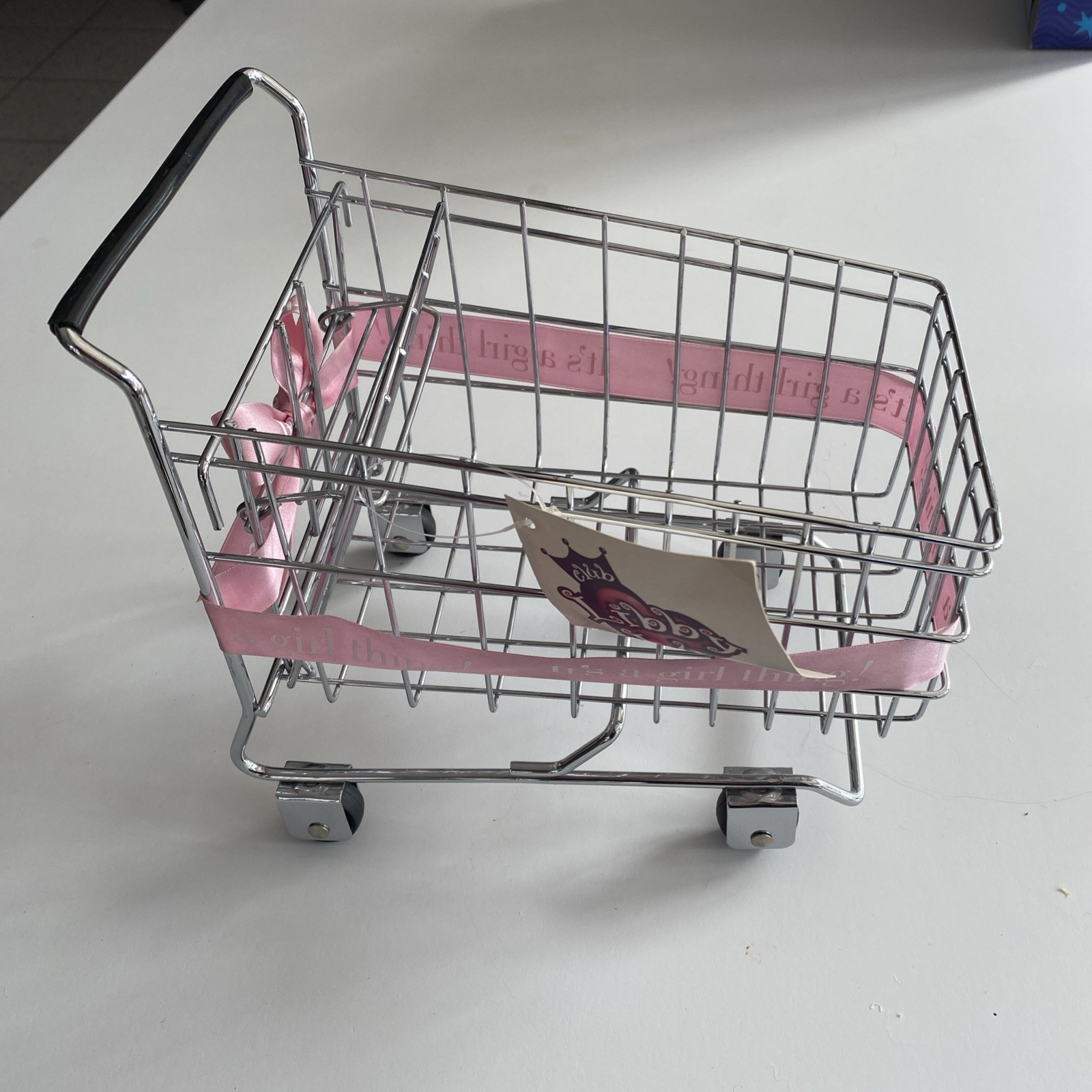 NWT CLUB LIBBY LU ITS A GIRL THING Metal Shopping Cart PINK RIBBON MOVEABLE SEAT