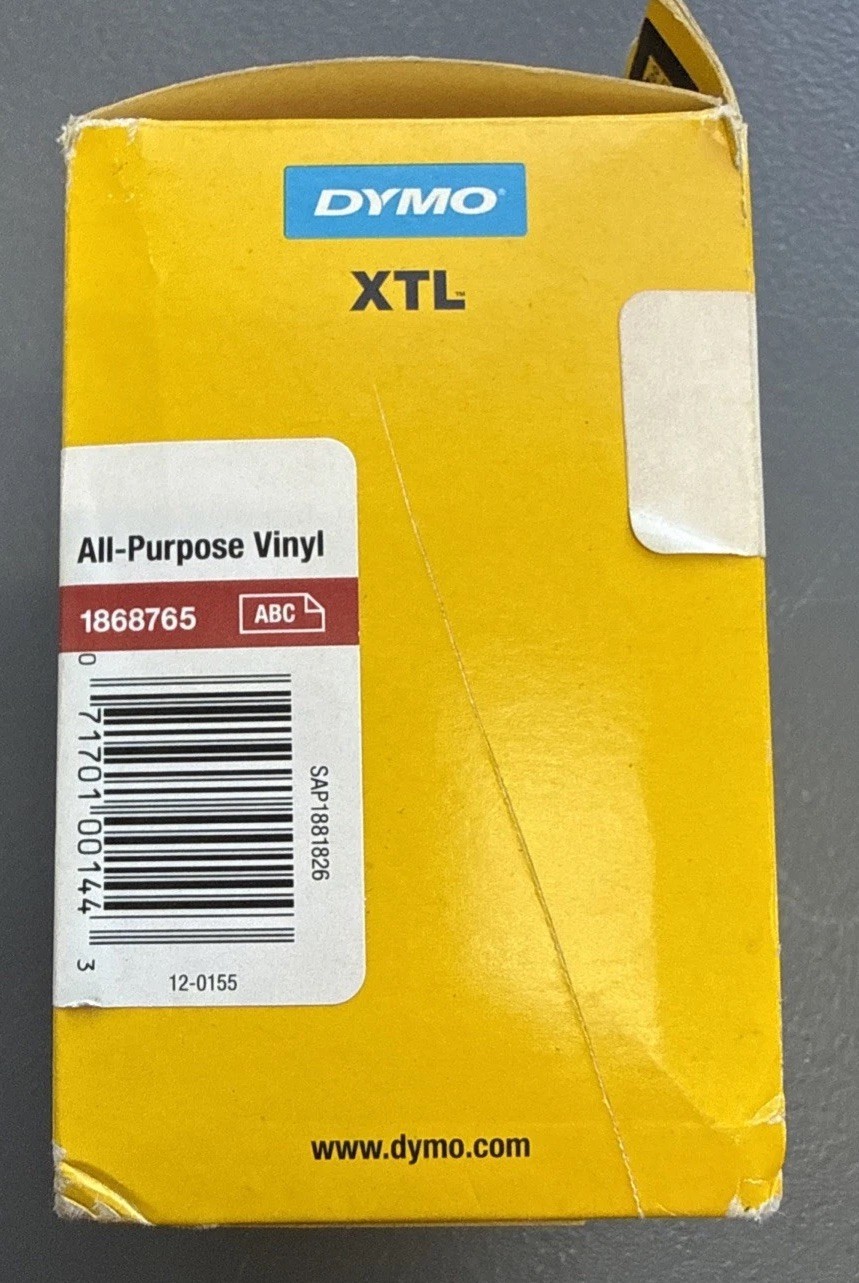 Dymo XTL 1868765 Labeling Tape, All Purpose Vinyl, White On Red, 2 in x 23 ft