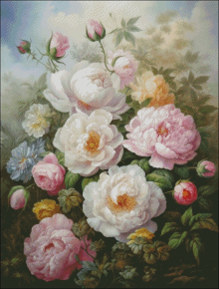 Botanical Peonies - DIY Chart Counted Cross Stitch Patterns Needlework DMC Color