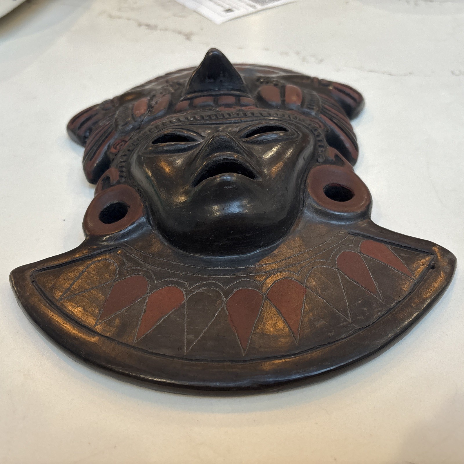 Aztec Mayan Inca Warrior/God Mask Wall Hanging Mexican Terracotta/Clay