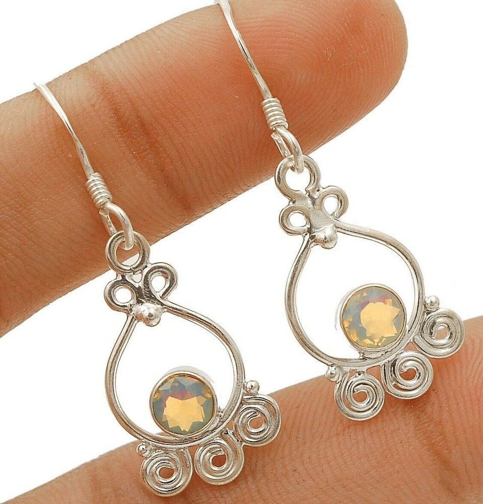 Natural Fire Opalite 925 Solid Sterling Silver Earrings 1 1/2'' Long @B3-6