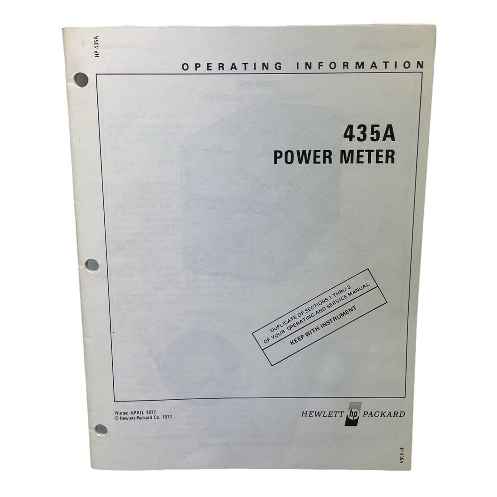 HP 435A POWER METER OPERATING INFORMATION MANUAL