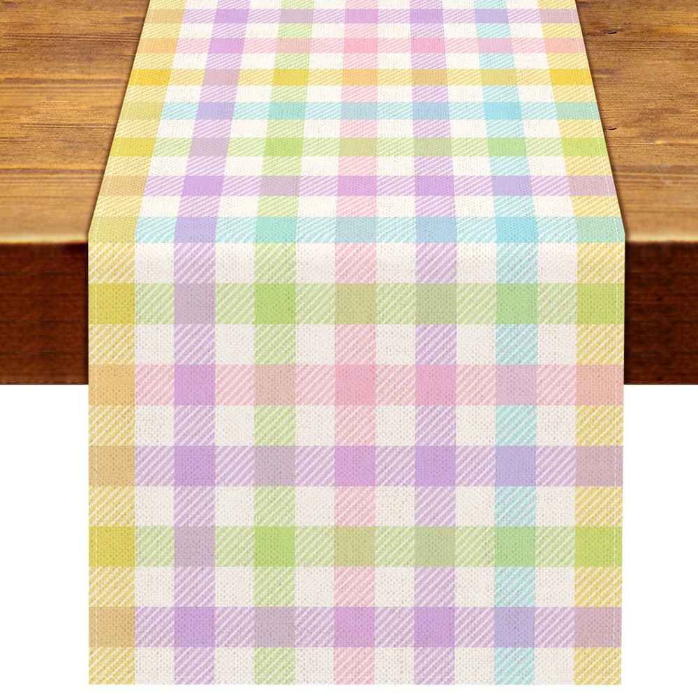 Nepnuser Linen Spring Easter Buffalo Check Plaid Table 13" x 72", Multi-color
