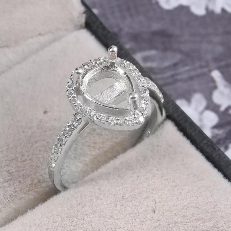 Semi Mount Ring Stone Setting Size 10X7 MM Pear Shape 925 Sterling Silver Ring