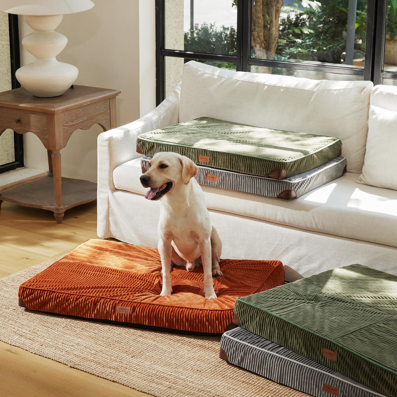 FUKUMARU Dog Bed Thickened Corduroy Orthopedic Beds with Washable Cover, Large