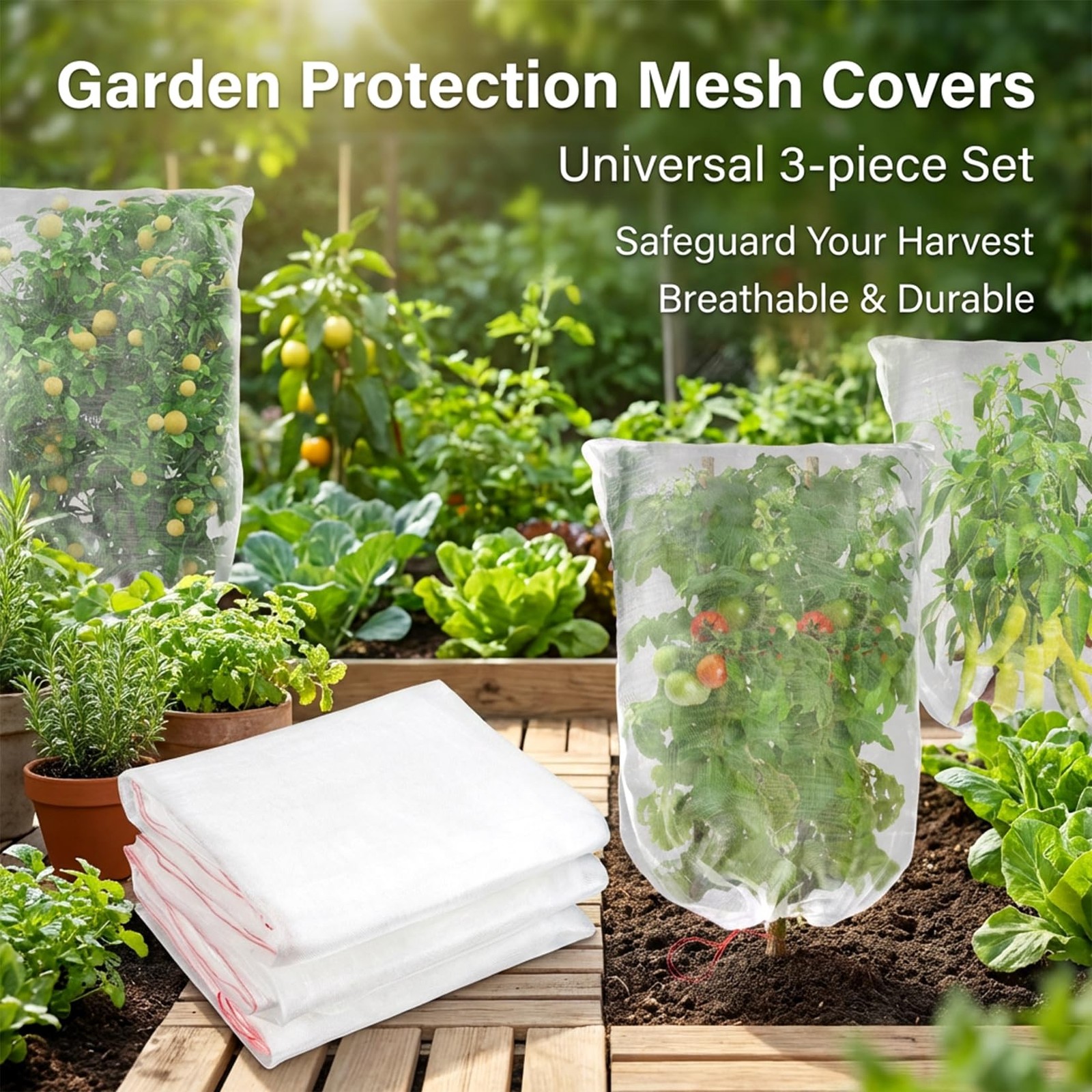 Bird Netting for Garden Protection – 3 Pack 2.3 x 3.3 FT Blueberry Bush Netti...