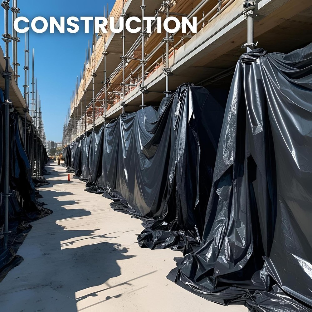 Black Plastic Sheeting for Construction, 10'x25'