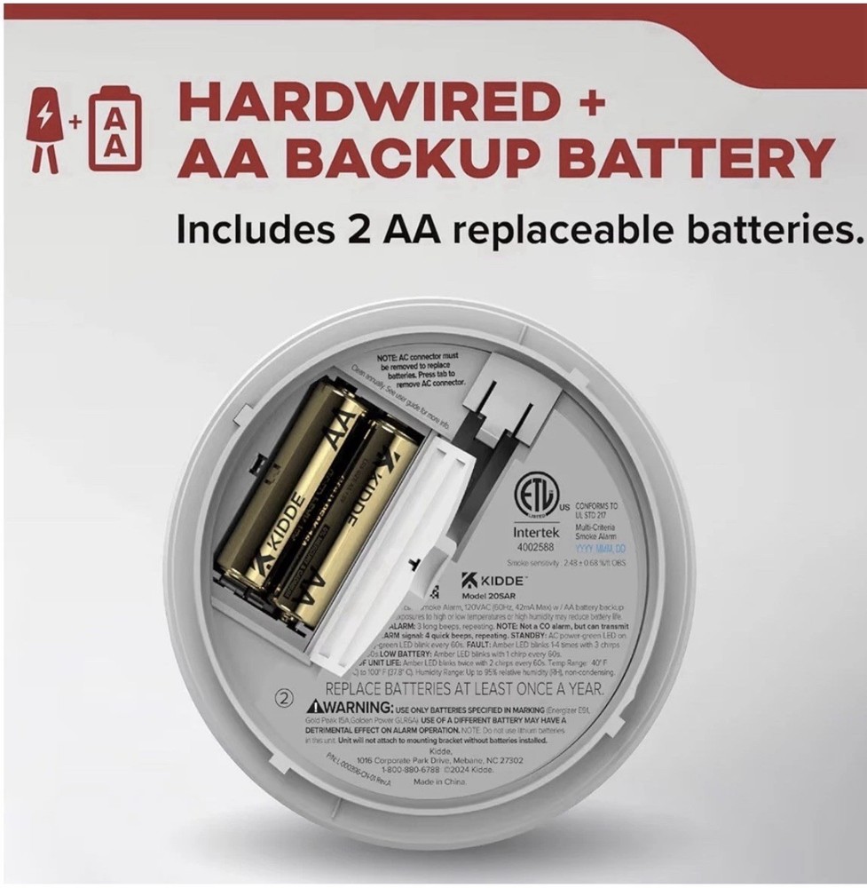 Kidde Hardwired Smoke Detector, AA Battery Backup, Interconnectable , 4 Pack