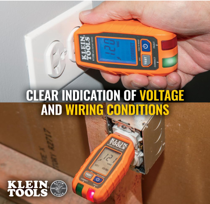 Klein Tools RT250 GFCI Outlet Tester with LCD Display, Electric Voltage Tester