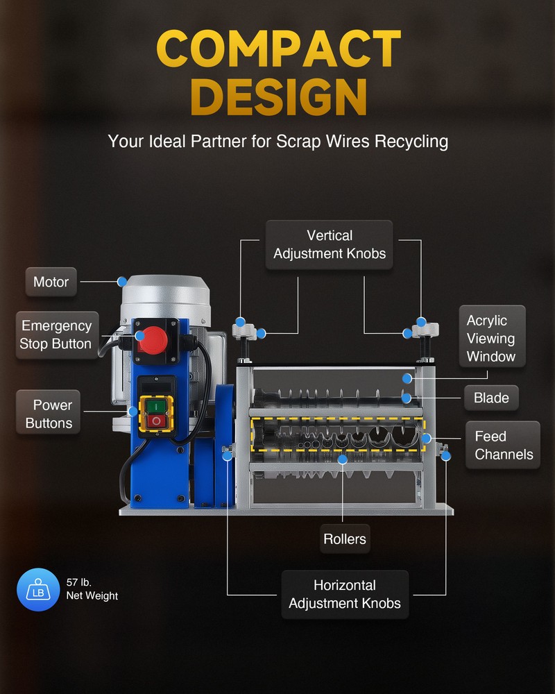 CREWORKS Automatic Wire Stripping Machine for 0.06-1.5in Copper Electrical Wires